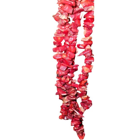 Vintage Necklace Red Coral Chip Beaded Three-Strand Statement 7.5" - Picture 6 of 7